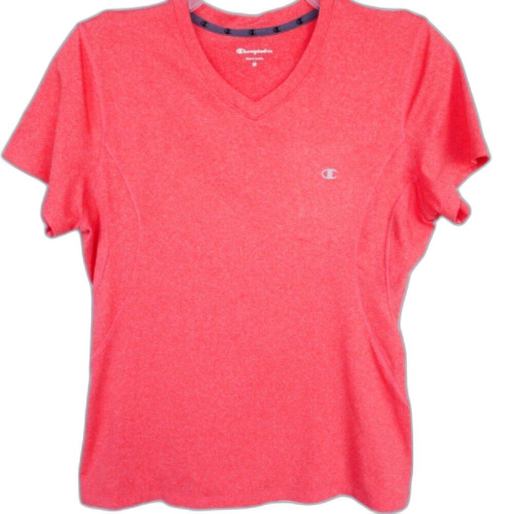Champion Elite Women Size M Activewear Coral Shirt Short Sleeve V-Neck